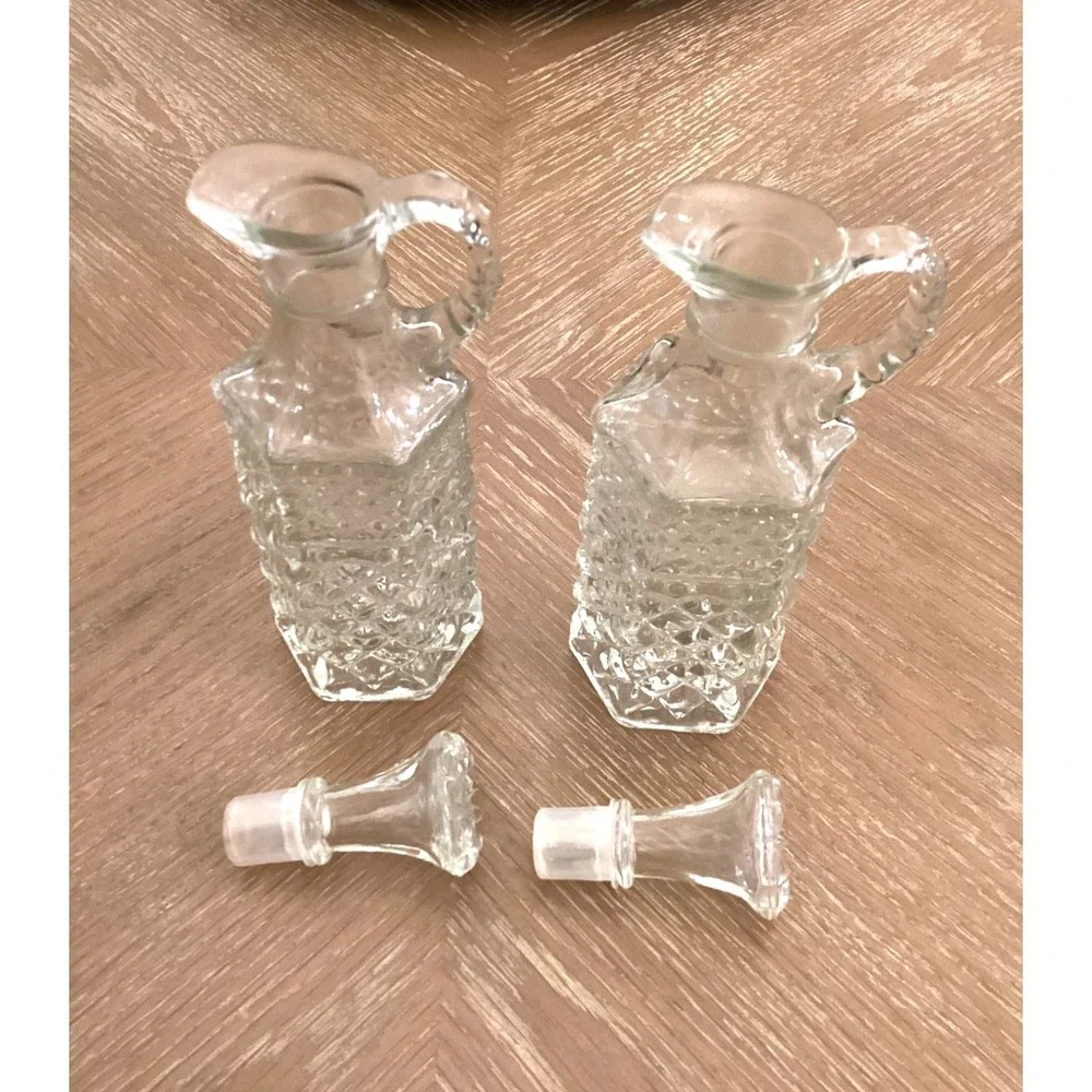 Vintage Anchor  Hocking Wexford Glass Cruets Oil And Vinegar Set of 2